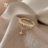 2025 Classic Star Element Pendant Gold Color Open Rings For Womans Korean Fashion Jewelry Wedding Party Girl's Unusual Sexy Ring