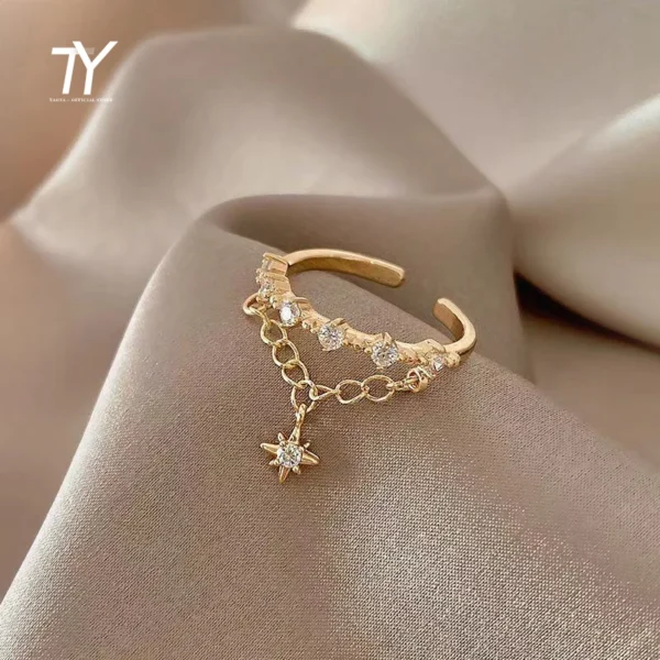 2025 Classic Star Element Pendant Gold Color Open Rings For Womans Korean Fashion Jewelry Wedding Party Girl's Unusual Sexy Ring