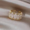 Korea New Design Fashion Jewelry Luxury Shiny Zircon Flower Ring Elegant Urban Women Daily Work Open Ring