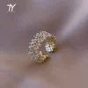 High Quality Pearl Zircon Gold Color Rings For Woman 2025 New Fashion Korean Jewelry Luxury Party Adjustable Unusual Girl's Ring