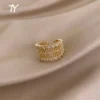 Metal Exaggerated Hollow Mesh Inlaid Zircon Gold Color Rings For Women 2025 New Fashion Luxury Korean Jewelry Wedding Party Ring
